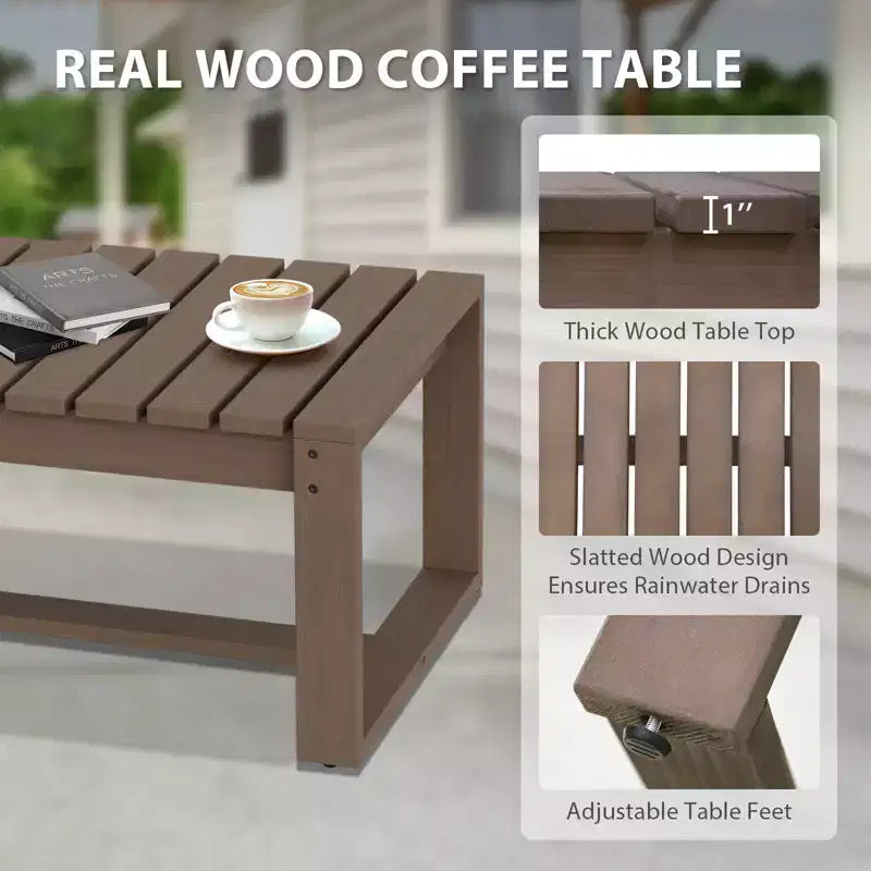 Conjunto de conversación de madera de cedro natural de EAGLE PEAK, muebles de exterior para patio con 2 otomanas y mesa de centro