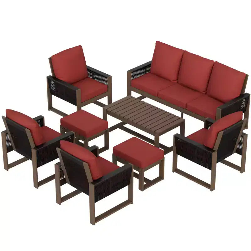 Conjunto de conversación de madera de cedro natural de EAGLE PEAK, muebles de exterior para patio con 2 otomanas y mesa de centro