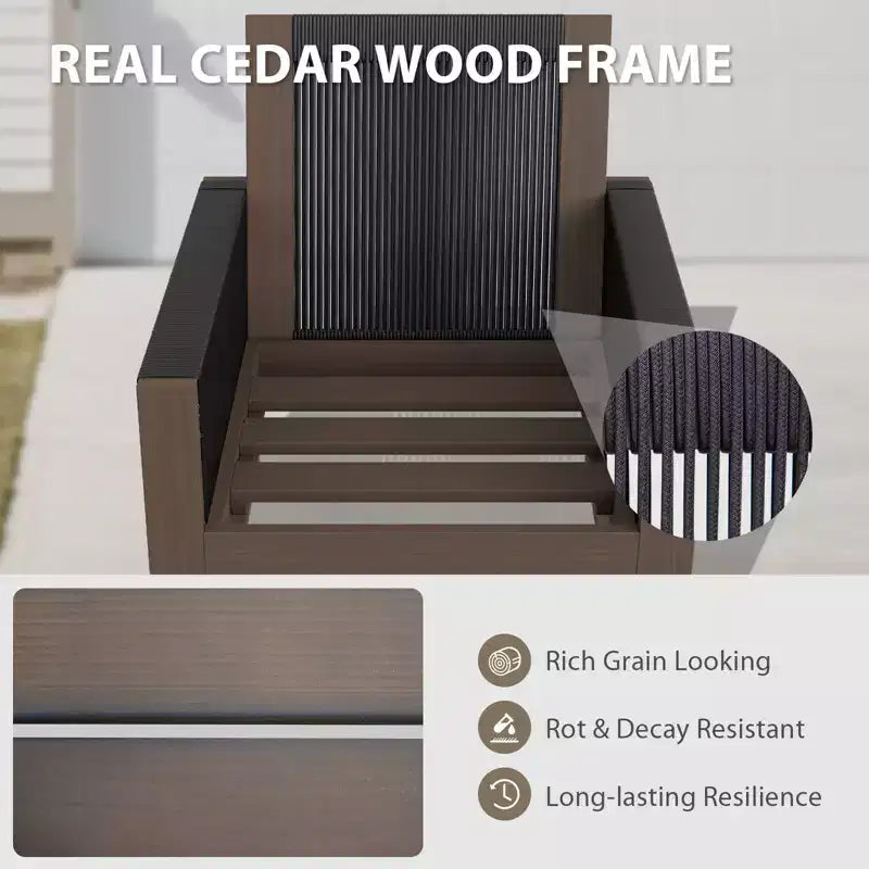 Conjunto de conversación de madera de cedro natural de EAGLE PEAK, muebles de exterior para patio con 2 otomanas y mesa de centro