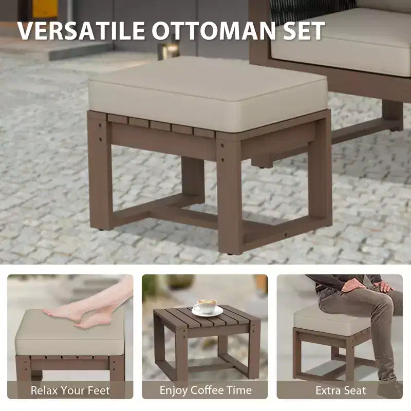 Conjunto de conversación de madera de cedro natural de EAGLE PEAK, muebles de exterior para patio con 2 otomanas y mesa de centro
