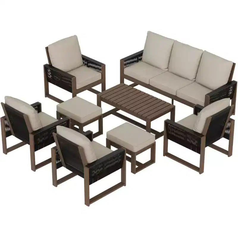 Conjunto de conversación de madera de cedro natural de EAGLE PEAK, muebles de exterior para patio con 2 otomanas y mesa de centro