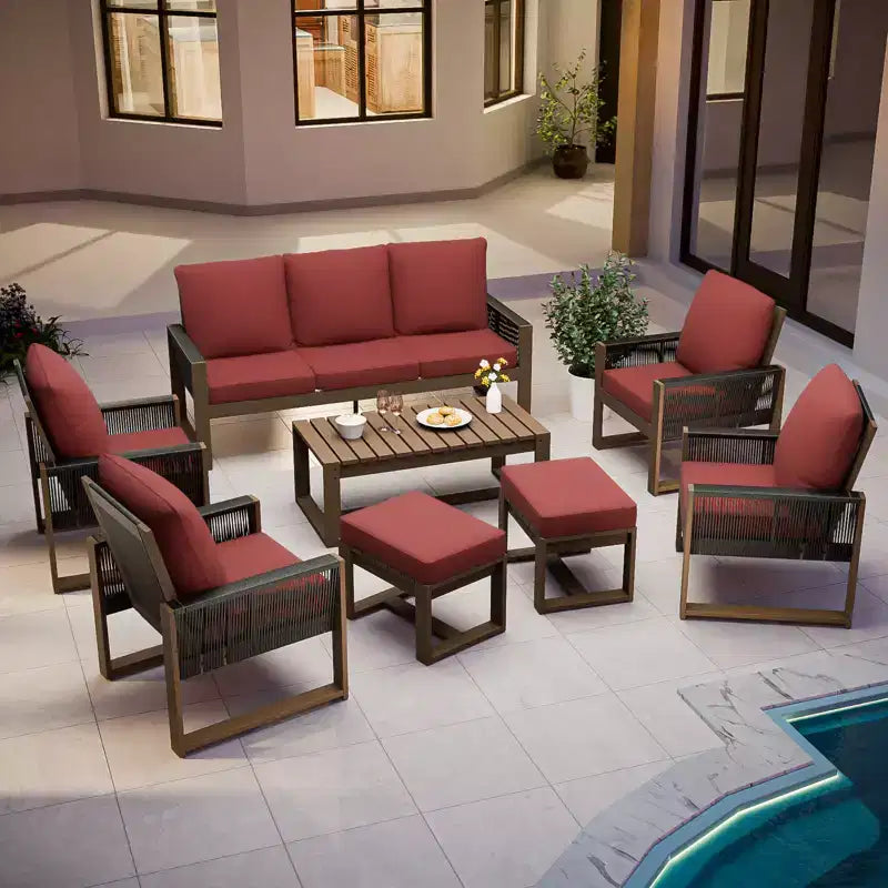 Conjunto de conversación de madera de cedro natural de EAGLE PEAK, muebles de exterior para patio con 2 otomanas y mesa de centro