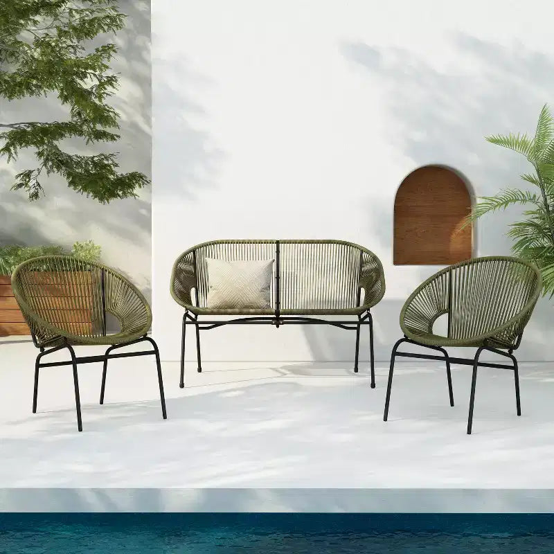 Conjunto de conversación tejido para exteriores de 3 piezas Paoha de Christopher Knight Home con estructura de hierro (mesa no incluida)