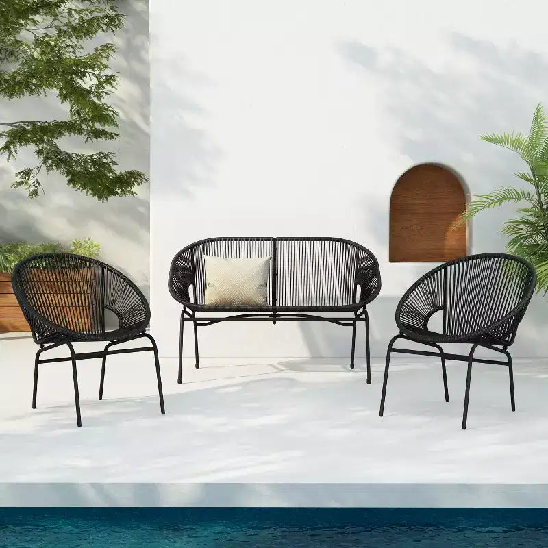 Conjunto de conversación tejido para exteriores de 3 piezas Paoha de Christopher Knight Home con estructura de hierro (mesa no incluida)