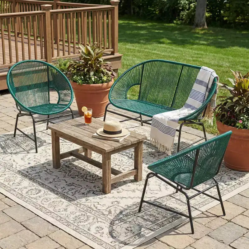 Conjunto de conversación tejido para exteriores de 3 piezas Paoha de Christopher Knight Home con estructura de hierro (mesa no incluida)
