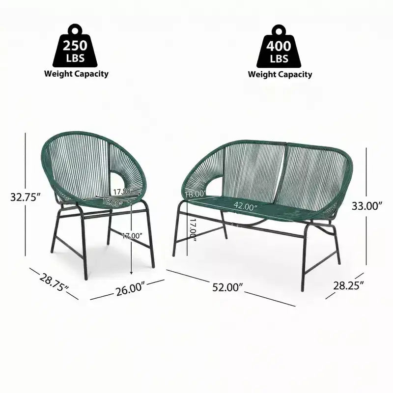 Conjunto de conversación tejido para exteriores de 3 piezas Paoha de Christopher Knight Home con estructura de hierro (mesa no incluida)