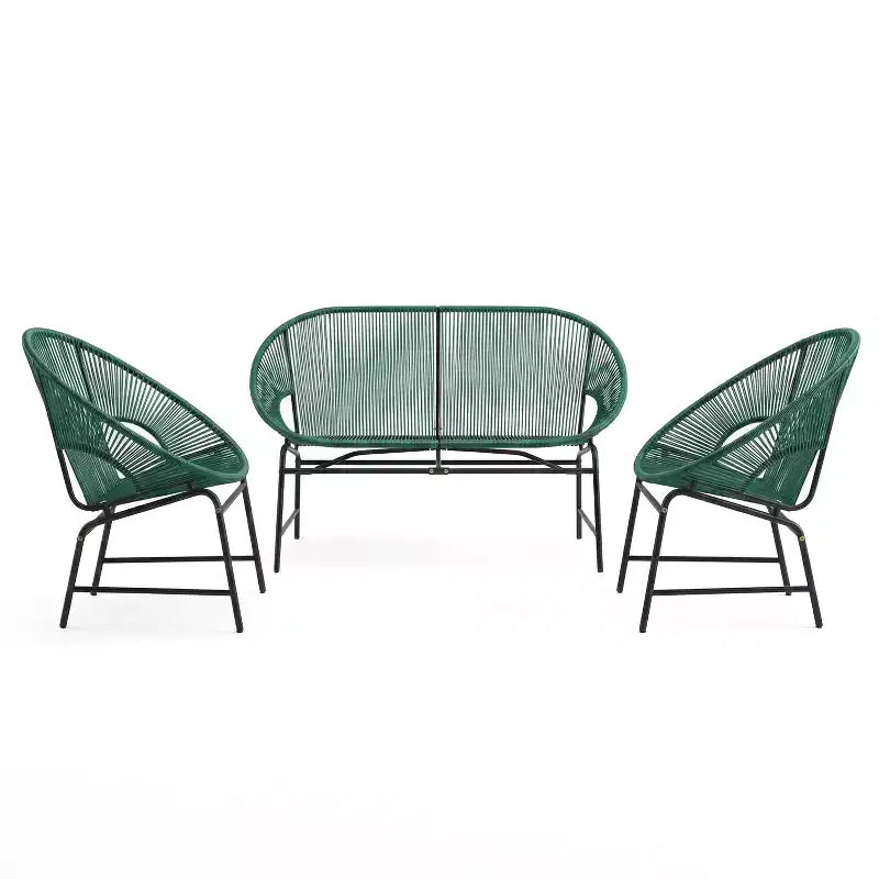 Conjunto de conversación tejido para exteriores de 3 piezas Paoha de Christopher Knight Home con estructura de hierro (mesa no incluida)