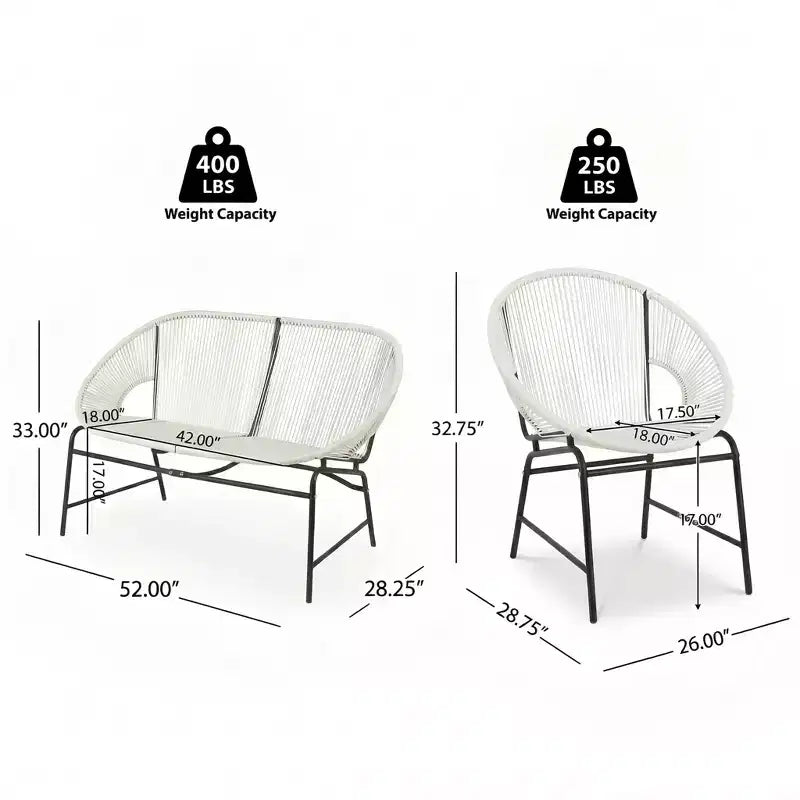 Conjunto de conversación tejido para exteriores de 3 piezas Paoha de Christopher Knight Home con estructura de hierro (mesa no incluida)