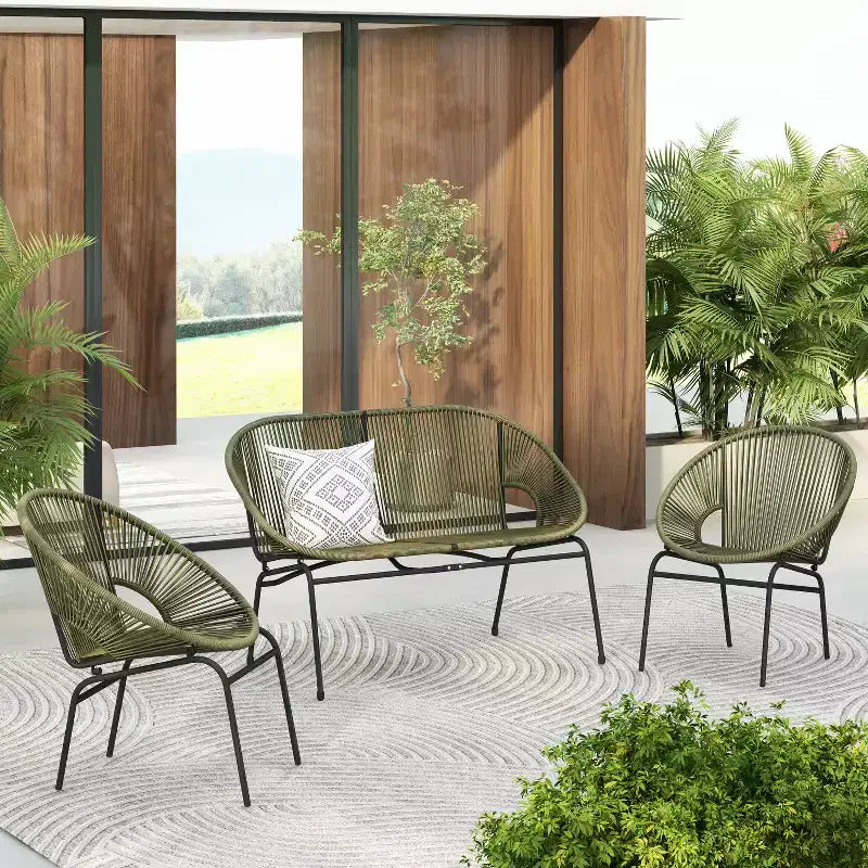Conjunto de conversación tejido para exteriores de 3 piezas Paoha de Christopher Knight Home con estructura de hierro (mesa no incluida)