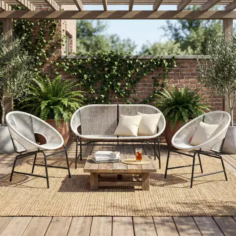 Conjunto de conversación tejido para exteriores de 3 piezas Paoha de Christopher Knight Home con estructura de hierro (mesa no incluida)