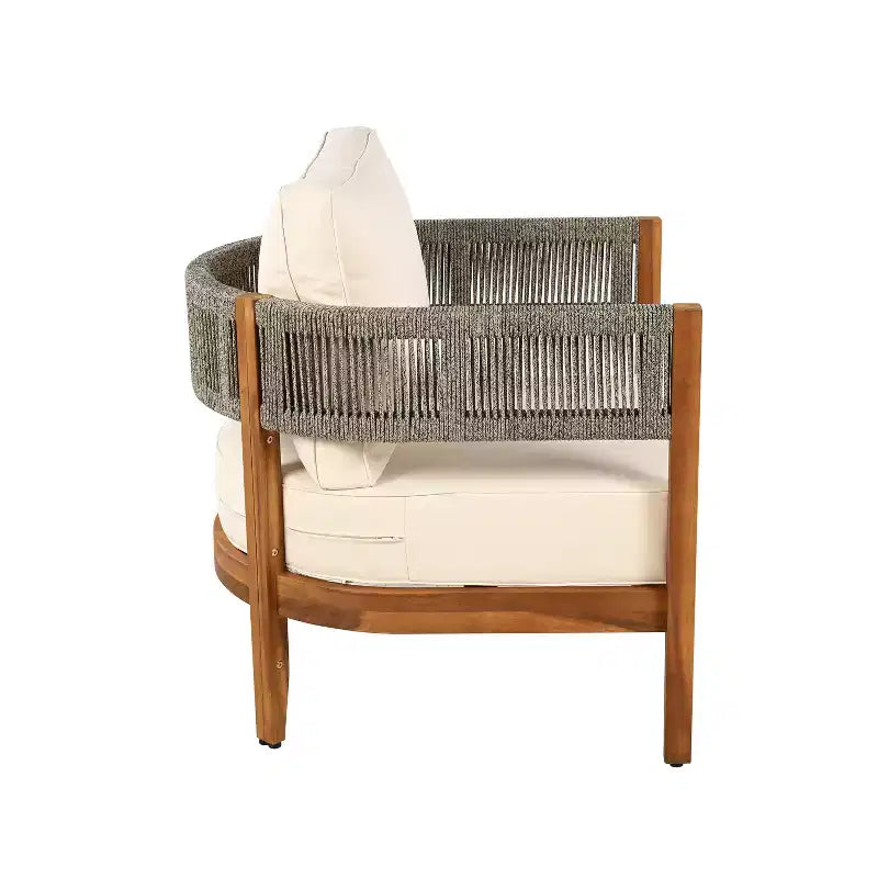 Christopher Knight Home Valentina - Ensemble de salon de patio rustique 5 pièces en bois d'acacia tressé de corde, avec table basse et coussins