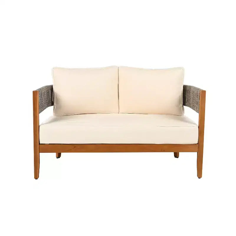 Christopher Knight Home Valentina - Ensemble de salon de patio rustique 5 pièces en bois d'acacia tressé de corde, avec table basse et coussins