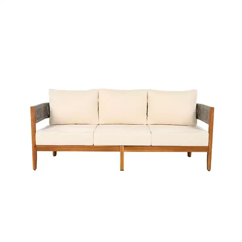 Christopher Knight Home Valentina - Ensemble de salon de patio rustique 5 pièces en bois d'acacia tressé de corde, avec table basse et coussins