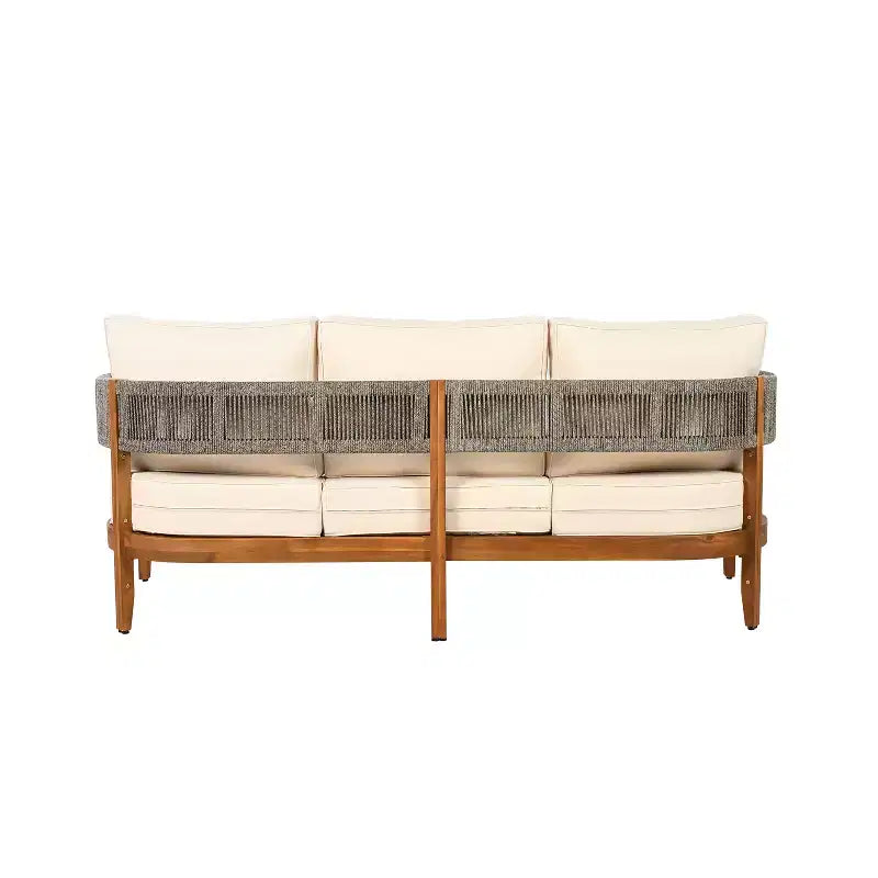 Christopher Knight Home Valentina - Ensemble de salon de patio rustique 5 pièces en bois d'acacia tressé de corde, avec table basse et coussins