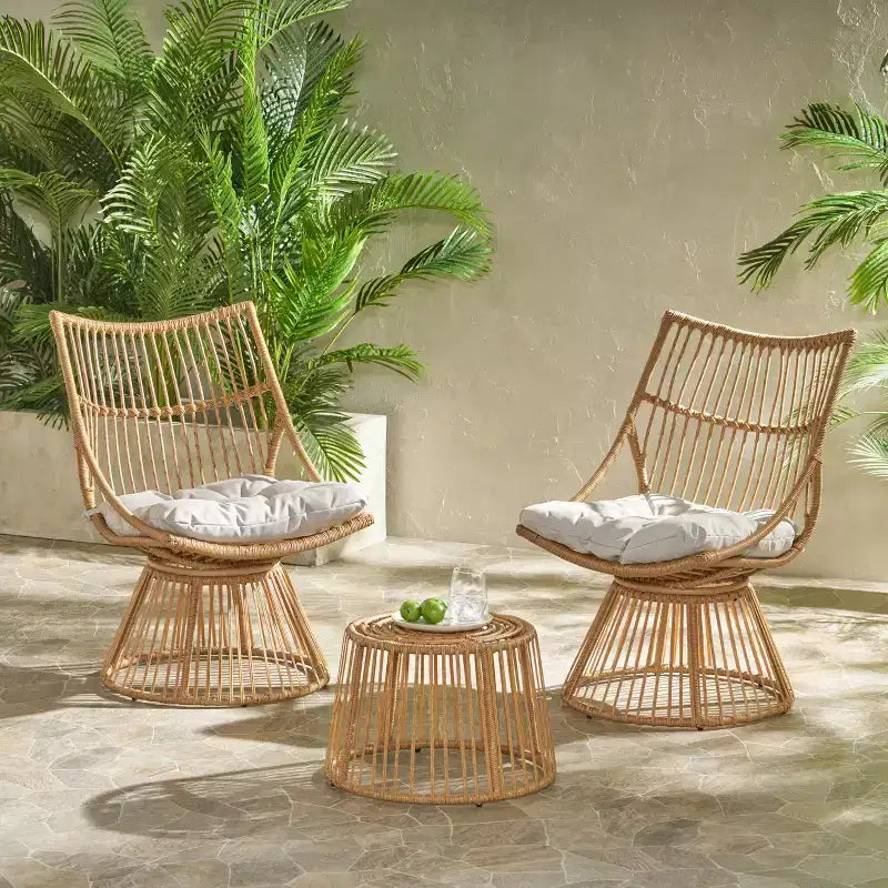 Christopher Knight Home Berton Outdoor Wicker Club Chairs and Side Table Set with Cushion