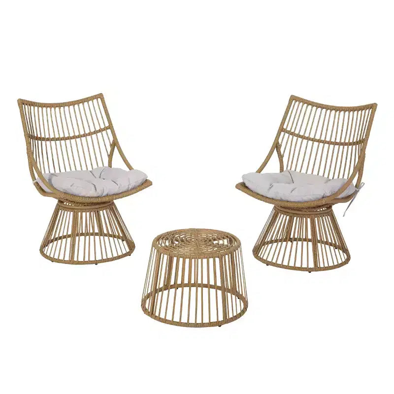 Christopher Knight Home Berton, ensemble de fauteuils club d’extérieur en résine tressée et table d’appoint avec coussin