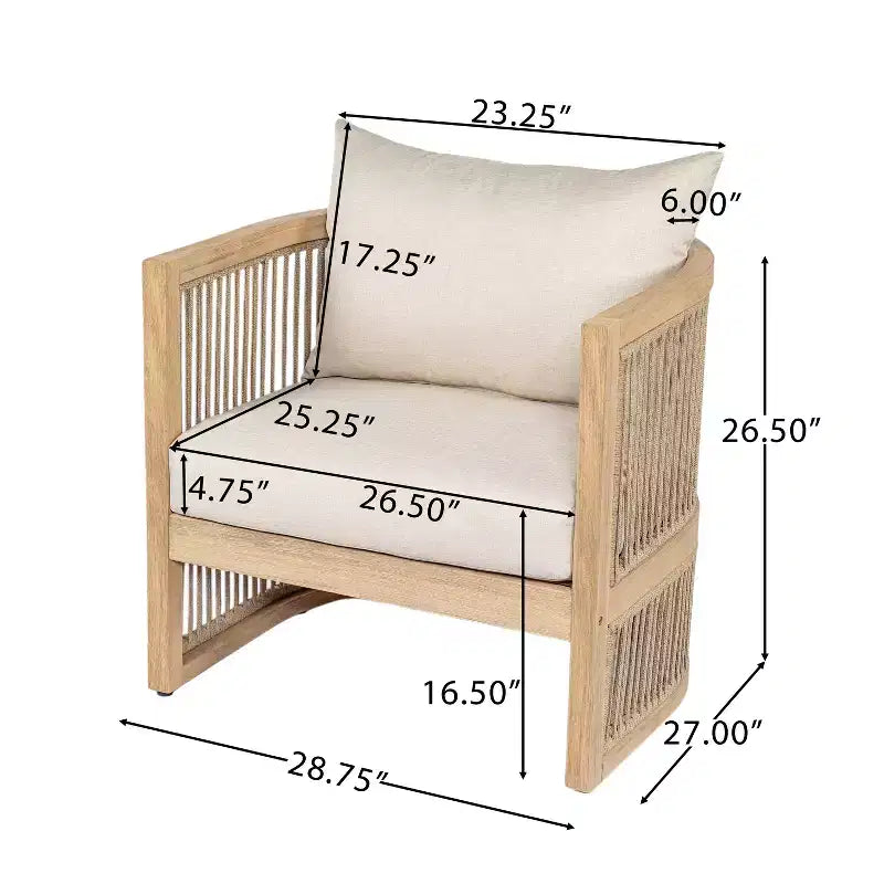 Christopher Knight Home Joplin conjunto de conversación para exteriores de 5 piezas, de madera de acacia y cuerda, con cojines y brasero redondo