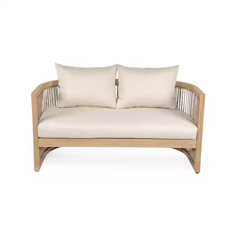 Christopher Knight Home Joplin conjunto de conversación para exteriores de 5 piezas, de madera de acacia y cuerda, con cojines y brasero redondo