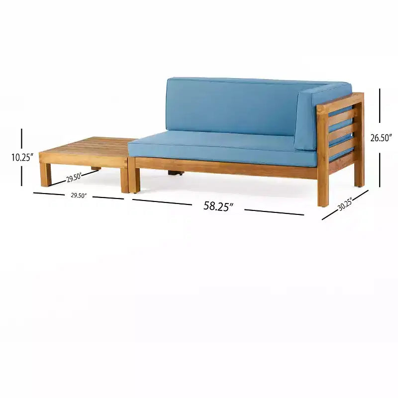 Christopher Knight Home Oana conjunto de sofá biplaza con brazo derecho para exteriores, de madera de acacia, y mesa de centro, con cojín