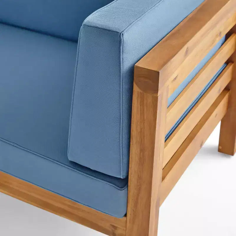 Christopher Knight Home Oana conjunto de sofá biplaza con brazo derecho para exteriores, de madera de acacia, y mesa de centro, con cojín