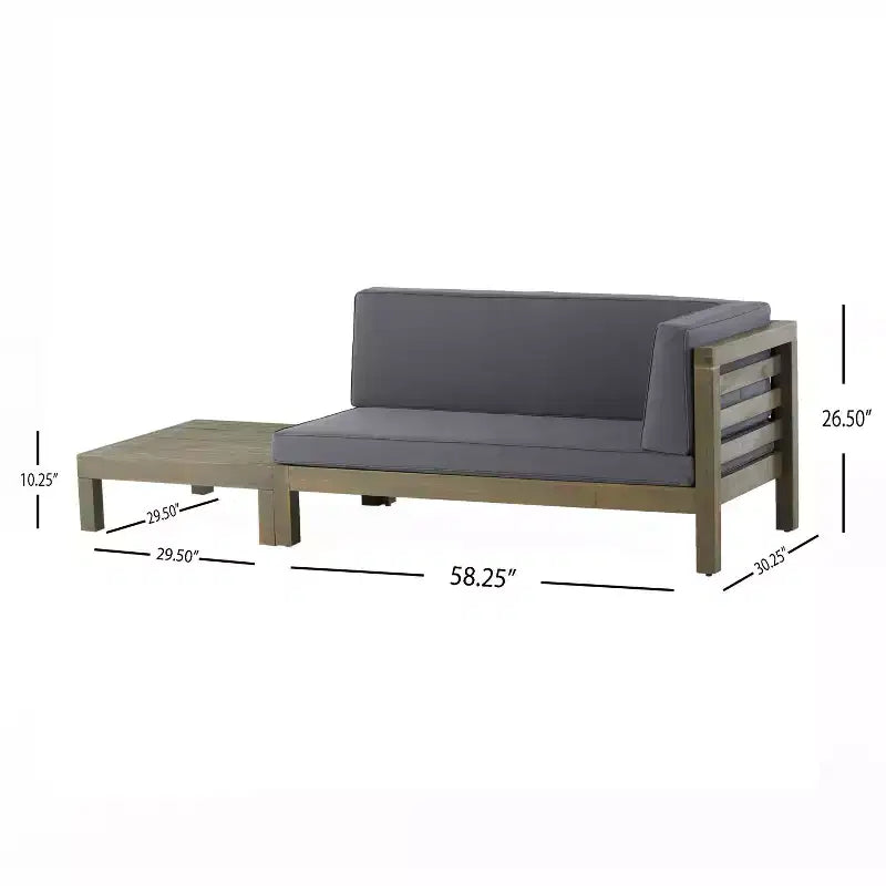 Christopher Knight Home Oana conjunto de sofá biplaza con brazo derecho para exteriores, de madera de acacia, y mesa de centro, con cojín