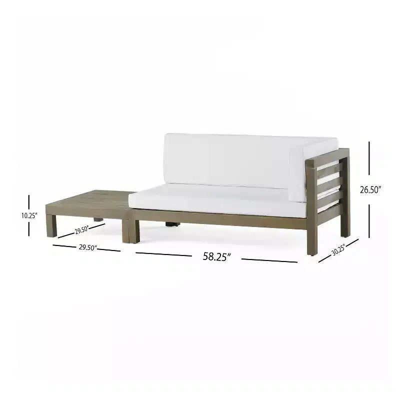Christopher Knight Home Oana conjunto de sofá biplaza con brazo derecho para exteriores, de madera de acacia, y mesa de centro, con cojín