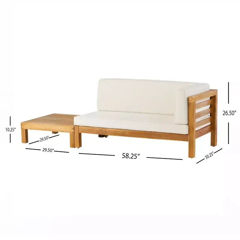 Christopher Knight Home Oana conjunto de sofá biplaza con brazo derecho para exteriores, de madera de acacia, y mesa de centro, con cojín