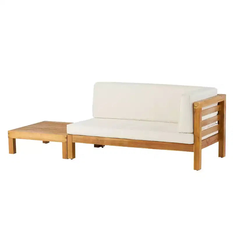 Christopher Knight Home Oana conjunto de sofá biplaza con brazo derecho para exteriores, de madera de acacia, y mesa de centro, con cojín