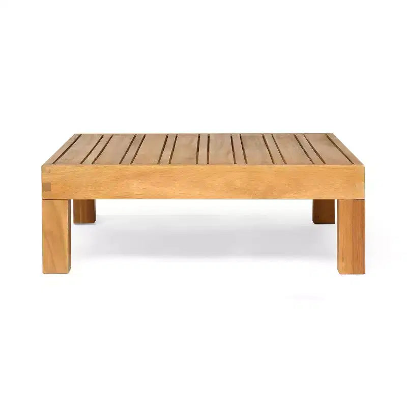 Christopher Knight Home Oana conjunto de sofá biplaza con brazo derecho para exteriores, de madera de acacia, y mesa de centro, con cojín