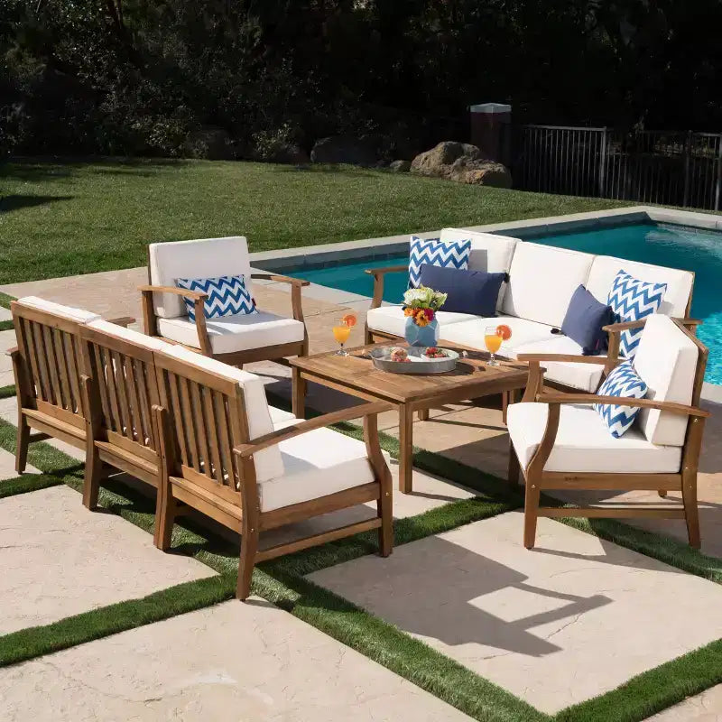 Conjunto de conversación para exteriores Perla de Christopher Knight Home, para 8 personas, de madera de acacia y con cojines