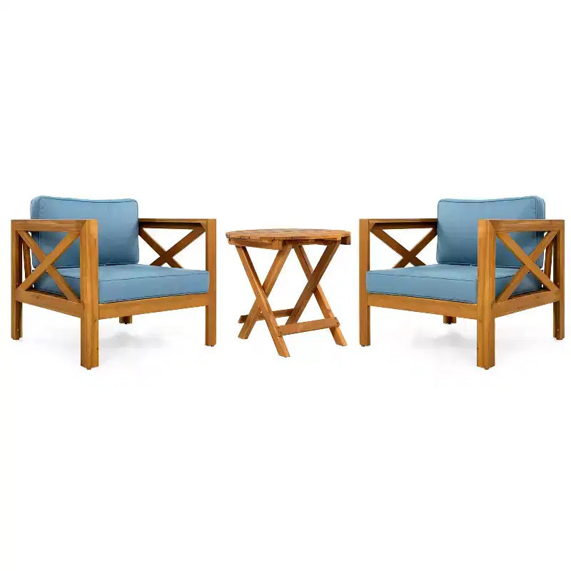 Conjunto de 3 piezas para patio Christopher Knight Home Cedric, de estilo transicional, con sillones de madera de acacia y mesa auxiliar plegable