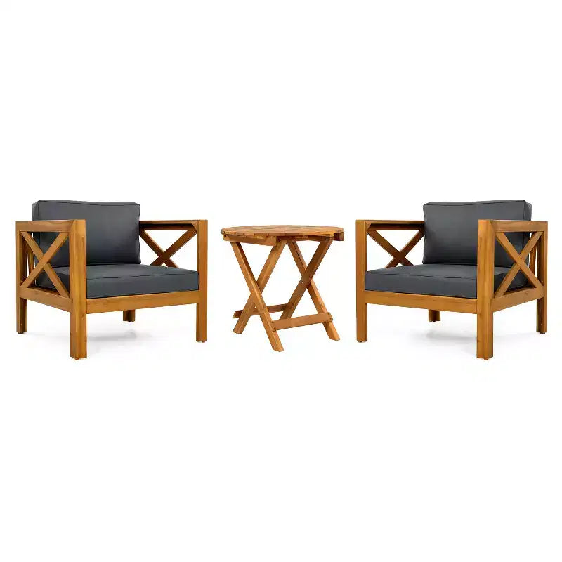 Conjunto de 3 piezas para patio Christopher Knight Home Cedric, de estilo transicional, con sillones de madera de acacia y mesa auxiliar plegable