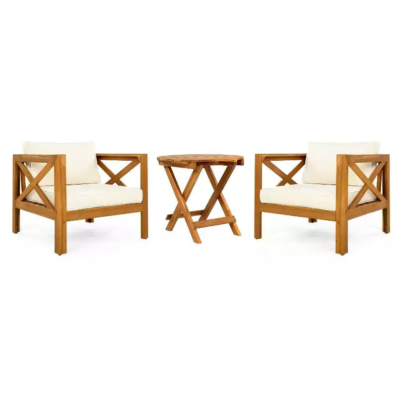 Conjunto de 3 piezas para patio Christopher Knight Home Cedric, de estilo transicional, con sillones de madera de acacia y mesa auxiliar plegable