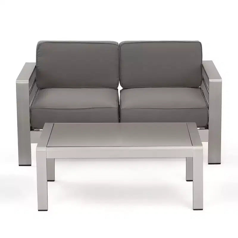 Ensemble GDFStudio Martha d'extérieur avec causeuse en aluminium et table basse, avec coussins