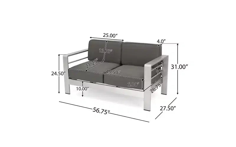 Ensemble GDFStudio Martha d'extérieur avec causeuse en aluminium et table basse, avec coussins