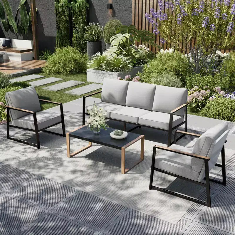 Captiva Designs Modren Outdoor Patio Metal Frame Furniture Conversation Seating Set with Coffee Table