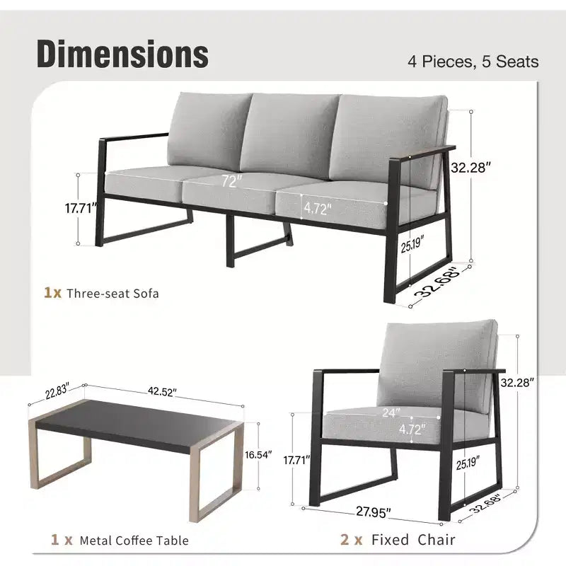 Conjunto de asientos para conversar de patio exterior moderno Modren de Captiva Designs, con estructura de metal y mesa de centro
