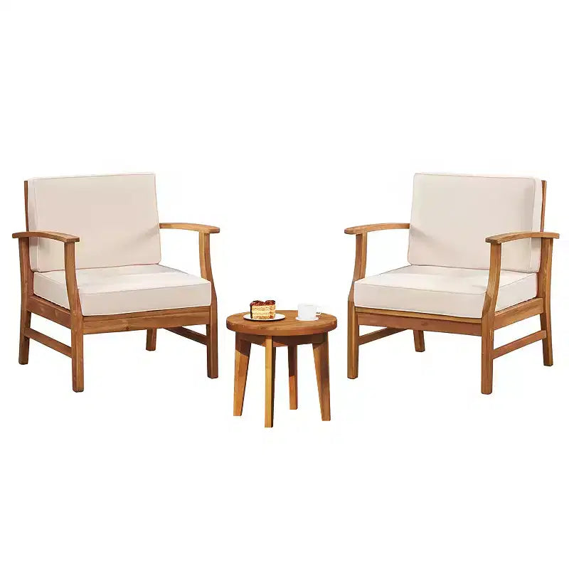 Conjunto rústico de 3 piezas para patio Christopher Knight Home Bennett, con sillones club de acacia y mesa auxiliar redonda