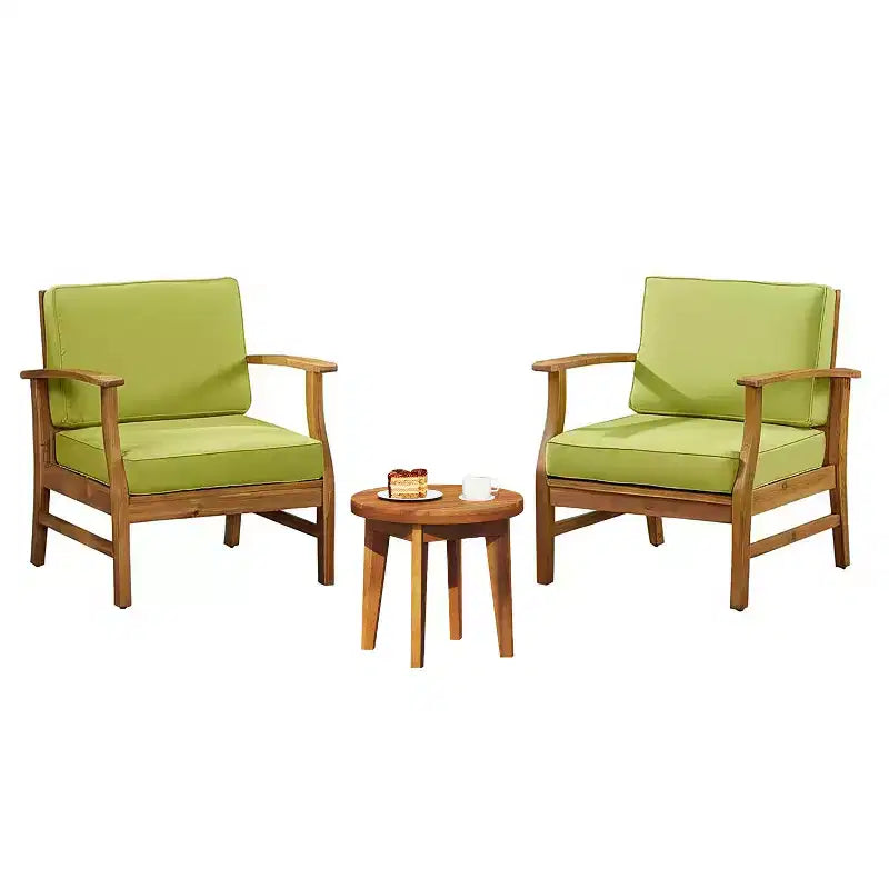 Conjunto rústico de 3 piezas para patio Christopher Knight Home Bennett, con sillones club de acacia y mesa auxiliar redonda