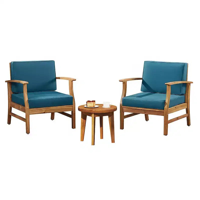 Conjunto rústico de 3 piezas para patio Christopher Knight Home Bennett, con sillones club de acacia y mesa auxiliar redonda