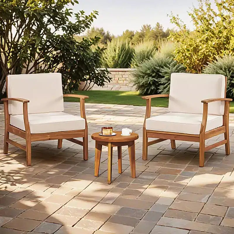 Christopher Knight Home Bennett rustikales 3-teiliges Terrassen-Set aus Akazienholz mit Klubstühlen und rundem Beistelltisch