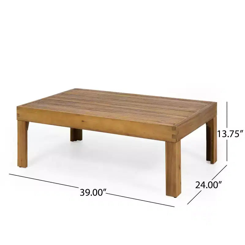 Conjunto de sofá biplaza y mesa de centro para exteriores GDFStudio Allegra, de madera de acacia y mimbre, con cojines