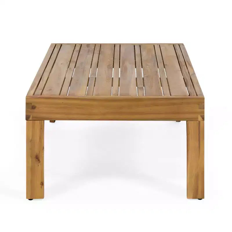 Conjunto de sofá biplaza y mesa de centro para exteriores GDFStudio Allegra, de madera de acacia y mimbre, con cojines