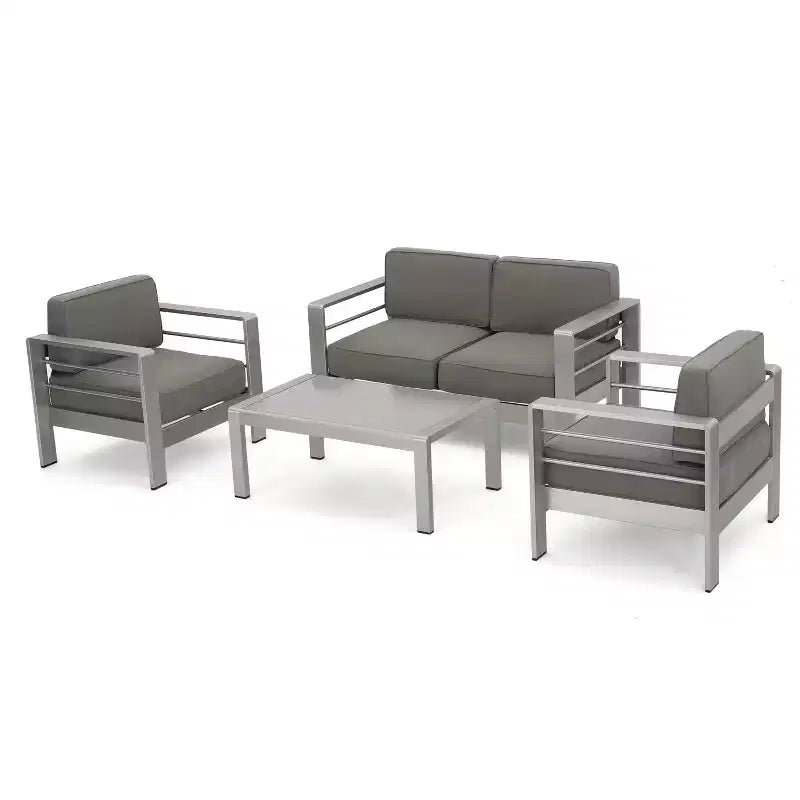 Conjunto de conversación de exterior Wendy de GDFStudio, de aluminio, para 4 personas, con cojines