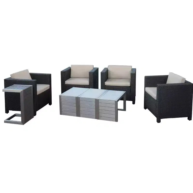 Juego para patio de 8 piezas Joanne de Christopher Knight Home con sillones de ratán y mesas auxiliares de aluminio en forma de C