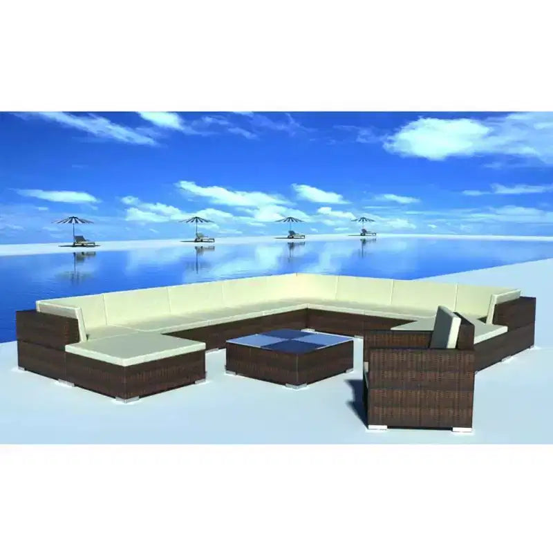 Conjunto de muebles de patio vidaXL de 12 piezas, acero con recubrimiento en polvo marrón, grande