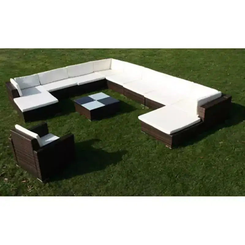 Conjunto de muebles de patio vidaXL de 12 piezas, acero con recubrimiento en polvo marrón, grande