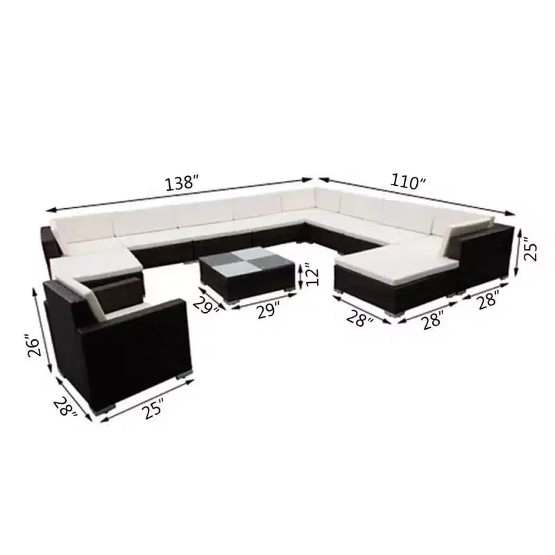 Conjunto de muebles de patio vidaXL de 12 piezas, acero con recubrimiento en polvo marrón, grande