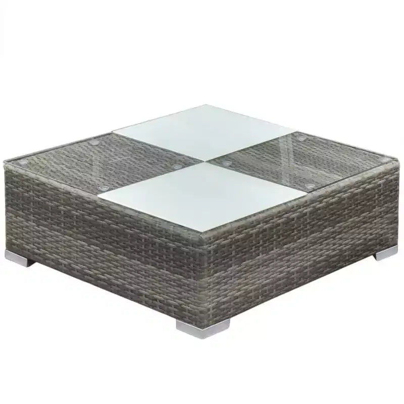 Conjunto de descanso para exterior de 5 piezas vidaXL: ratán de polietileno gris, con cojines, fundas extraíbles y mesa de té, perfecto para la zona de la piscina, el jardín o el patio trasero