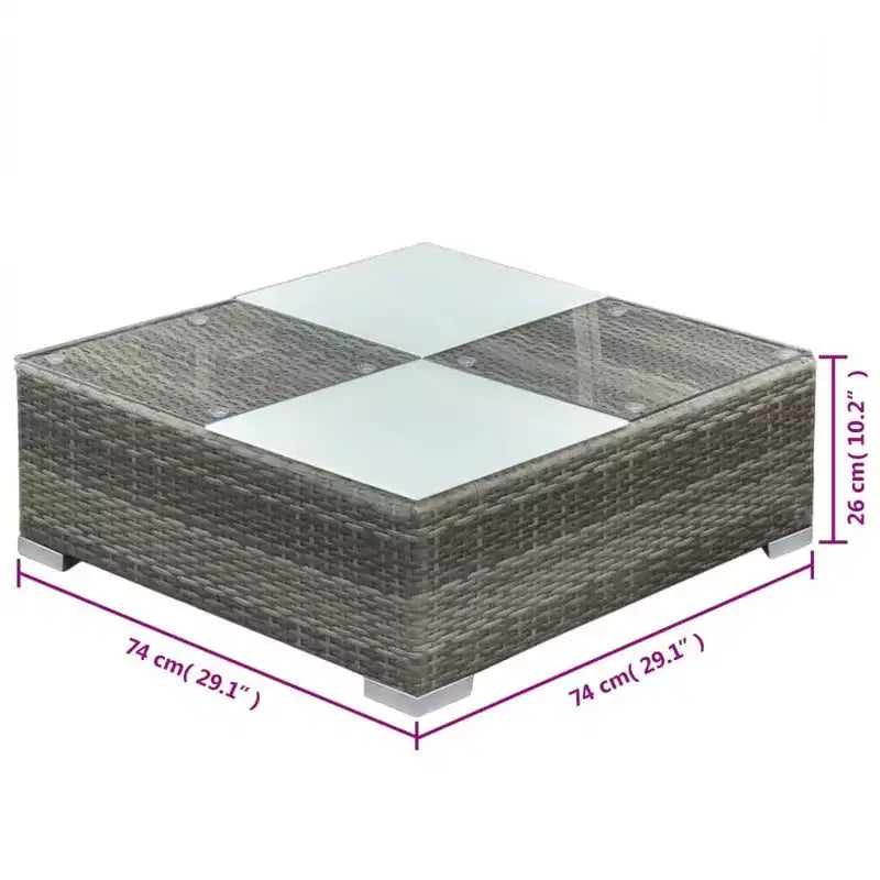 Conjunto de descanso para exterior de 5 piezas vidaXL: ratán de polietileno gris, con cojines, fundas extraíbles y mesa de té, perfecto para la zona de la piscina, el jardín o el patio trasero